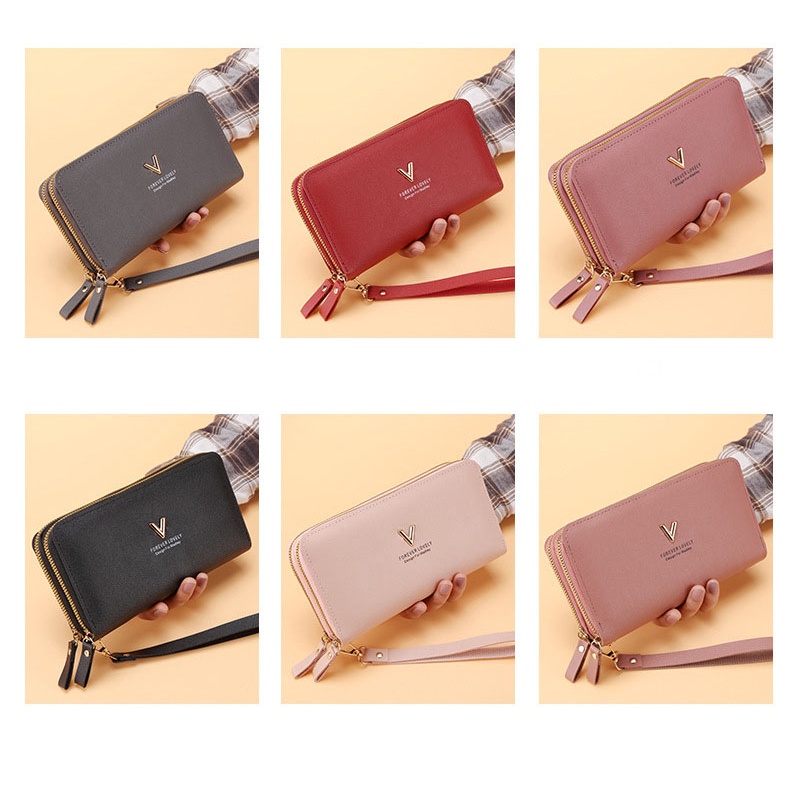 Ví nữ dài đẹp giá rẻ đựng tiền cầm tay thời trang chữ V QYANA STORE VD18