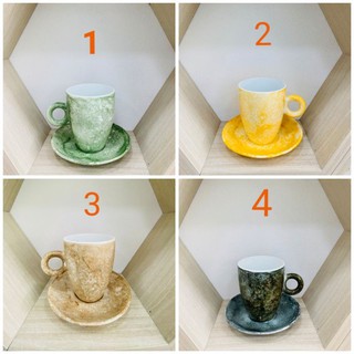 Cốc kèm đĩa cafe latte 330ml GỐM SỨ BÁT TRÀNG màu Vân ĐÁ ( loại 1 )