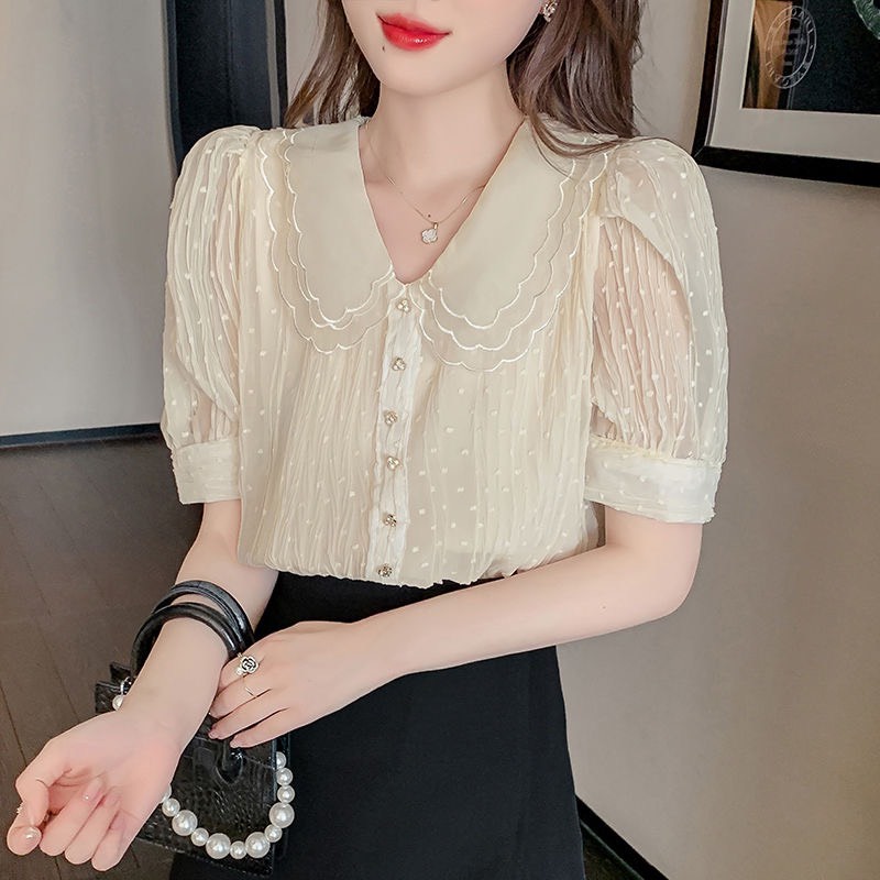 Sơ Mi Voan Đũi Lụa 2 lớp Hàng QC Phong Cách HQ Cổ Voan Lụa Xếp Tầng Xinh Lắm