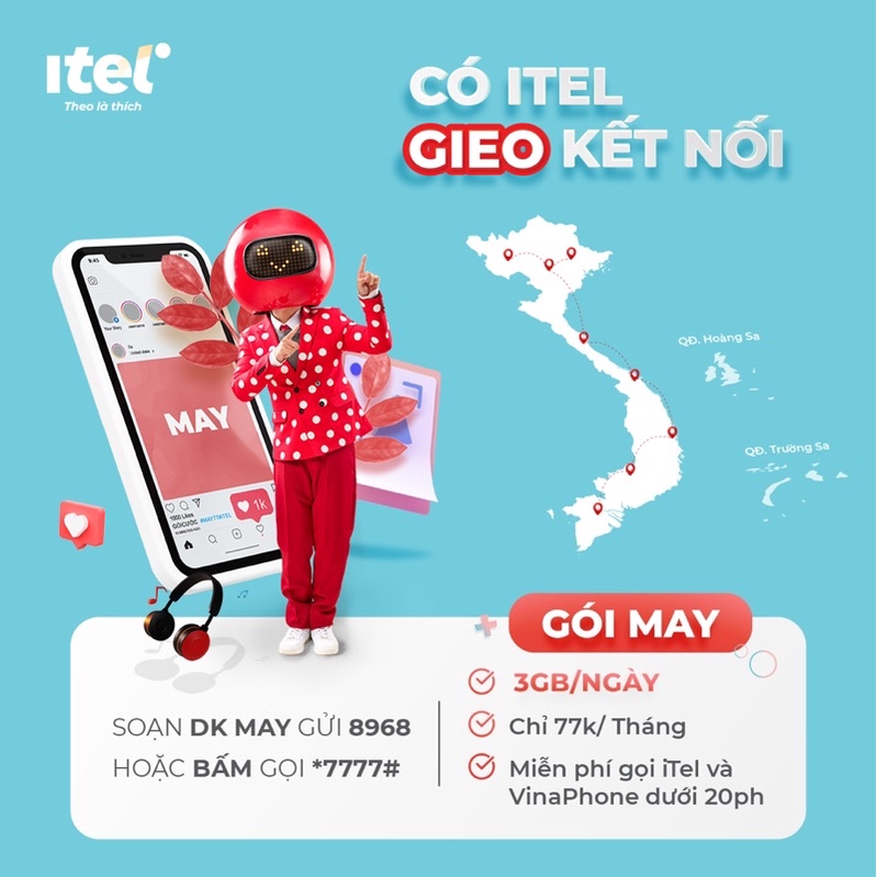 sim 4G Itel sử dụng sóng vinaphone chuyên dụng chơi game đồ hoạ cao, sim đã có ưu đãi miễn phí gói May tháng đầu