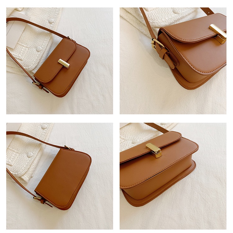 Túi xách nữ, túi đeo vai 1 bên, da trơn kiểu sắc đơn giản, có khóa nắp Little_Lisa_Store 467