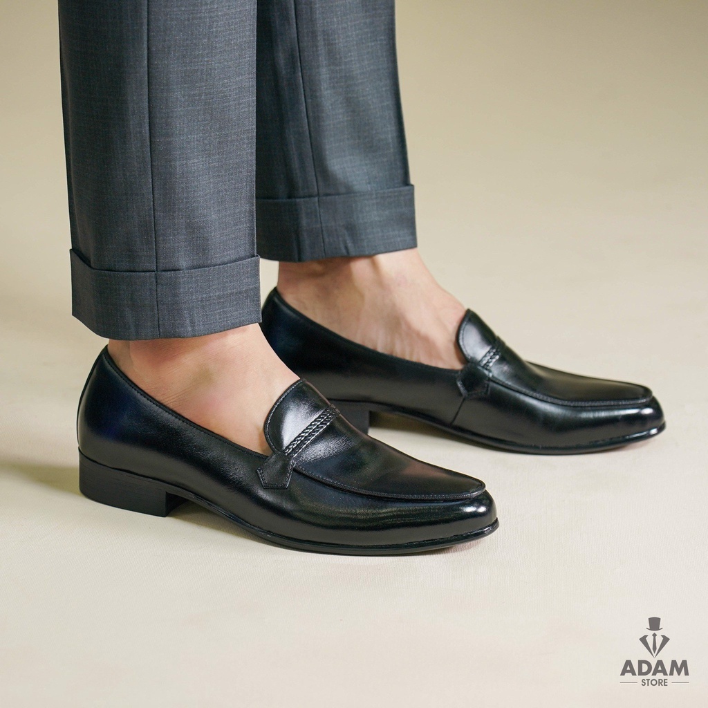 GIÀY DA NAM ADAM STORE ĐEN THỪNG KÉP M1L17D