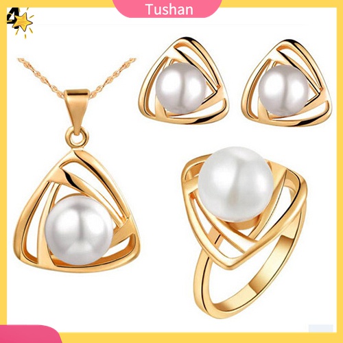 Vòng cổ / Nhẫn / Bông Tai Mặt Tam Giác Đính Ngọc Trai Nhân Tạo