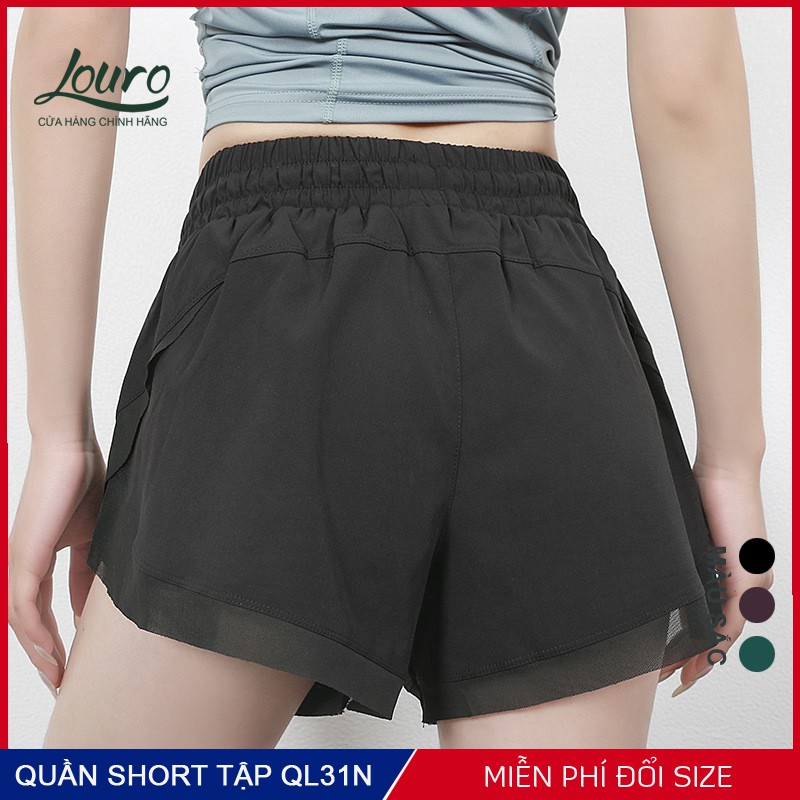 Quần short nữ tập gym Louro QF17, kiểu quần tập gym nữ co giãn, mềm mại nữ tính, dùng tập thể thao, gym, zumba