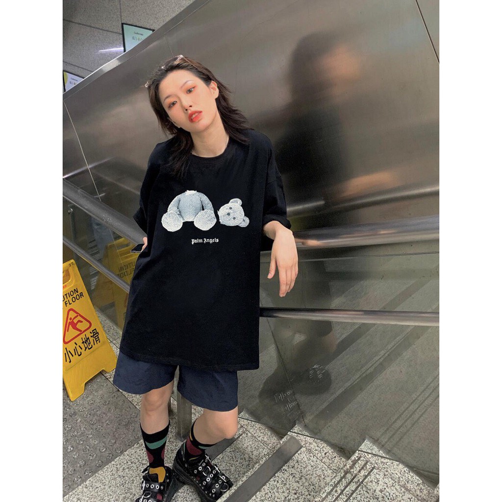 Áo thun nữ PALM ANGELS BEAR Phiên Bản Màu Tối ,áo thun tay lỡ cá tính lạ chất hè oversize-BLACK56