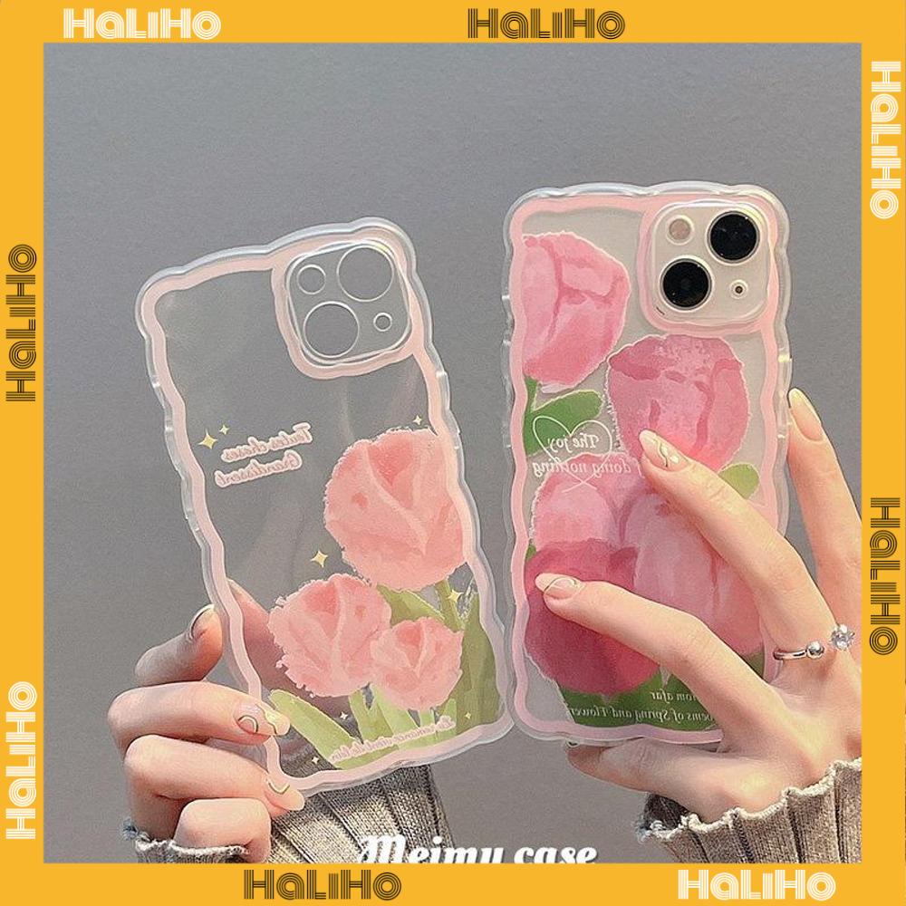 iPhone Case Silicone Soft Case Clear Case Wave Airbag Shockproof Camera Cover Protection Pink Flower Compatible For iPhone 11 iPhone 13 Pro Max iPhone 12 Pro Max iPhone 7 Plus xr