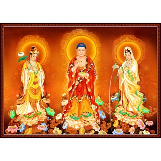 Tranh dán tường 3D - Tranh Phật Tam Thánh -Giấy Decal PP