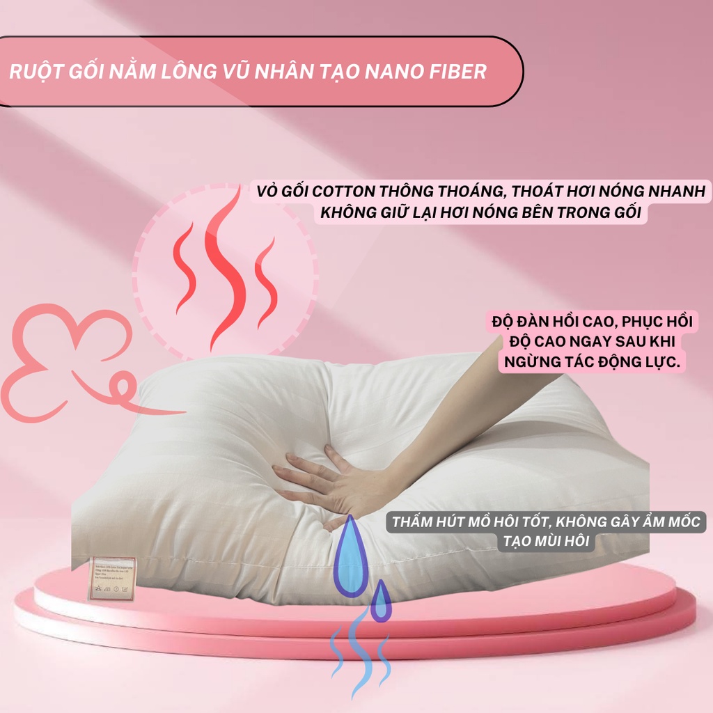 Ruột gối nằm lông vũ nhân tạo Microfiber, gối massage siêu mềm, chuẩn khách sạn 5 sao, giá dùng thử hấp dẫn