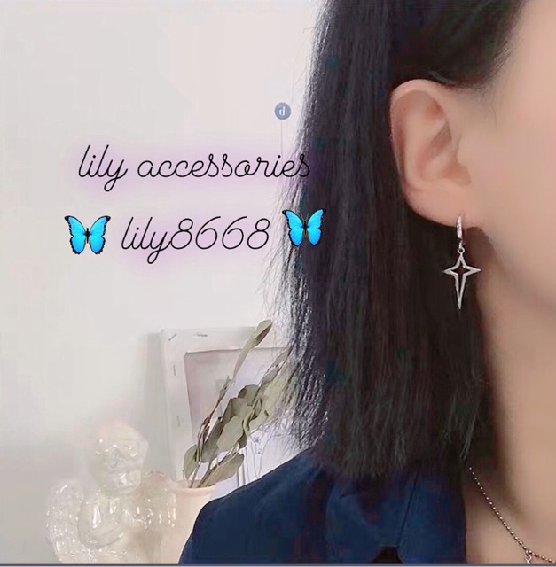 Cross Hoop Earring khuyên tai titan thánh giá sao không gỉ không đen không dị ứng nam nữ Uniex