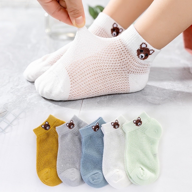 Sét 5 đôi tất lưới hình gấu cho bé