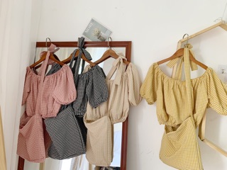 ÁO TRỄ VAI KẺ KÈM TÚI