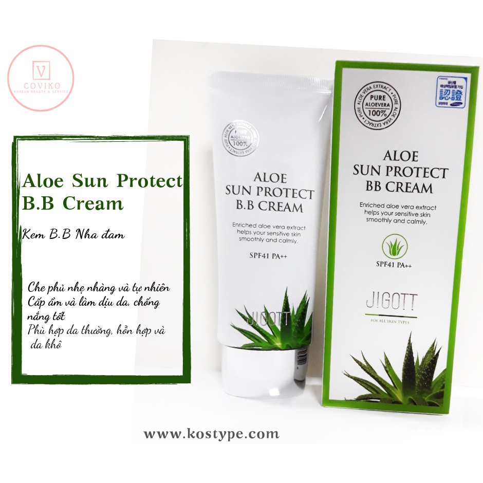 [Mỹ Phẩm Hàn Quốc]Kem nền BB chống nắng Hàn Quốc JIGOTT Aloe Sun Protect BB Cream - SPF41 PA++ 50ml