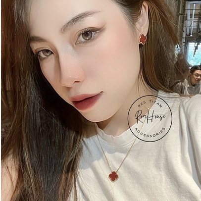 Set hoa tai van clff cỏ bốn lá đỏ có mẫu đeo MS07989