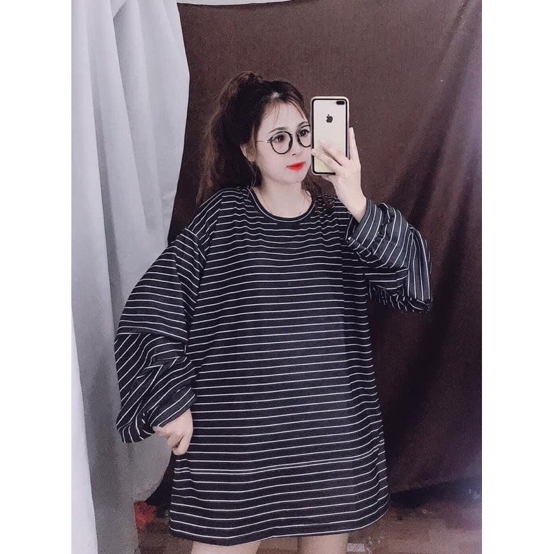Áo thun nữ form rộng kẻ dài tay,áo phông dáng rộng hàng unisex sẵn 2 màu