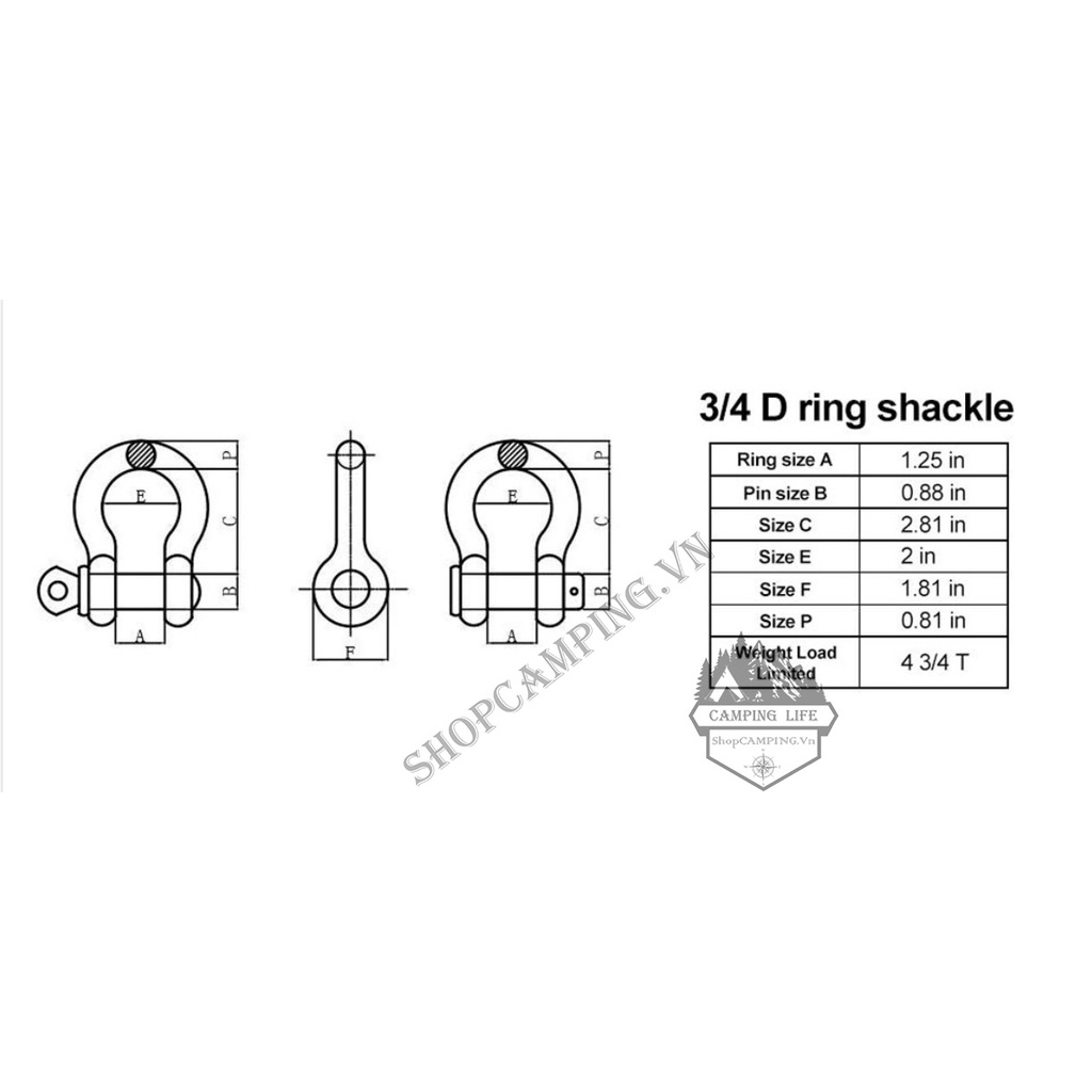 [CHÍNH HÃNG RUGCEL] Ma ní Size lớn 19mm chịu tải 4.75 tấn 3/4 dành cho xe địa hình offroad