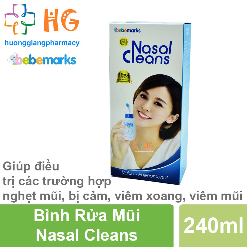 Bình rửa mũi Nasal Cleans - Dùng cho các trường hợp nghẹt mũi, bị cảm, viêm xoang, viêm mũi (Bình 240ml)