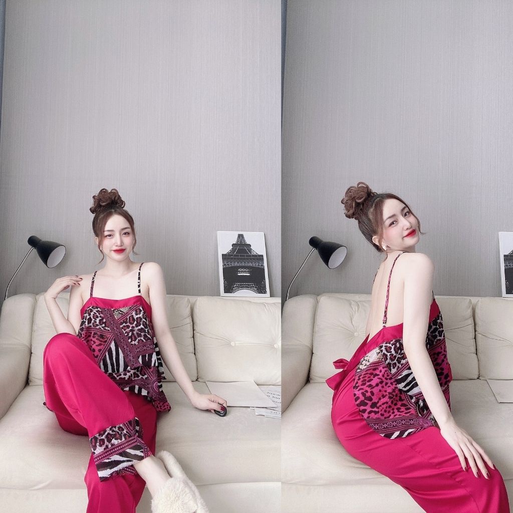 Đồ ngủ nữ sexy đồ bộ mặc nhà 2dây quần dài lụa cao cấp mềm mại xinh xắn