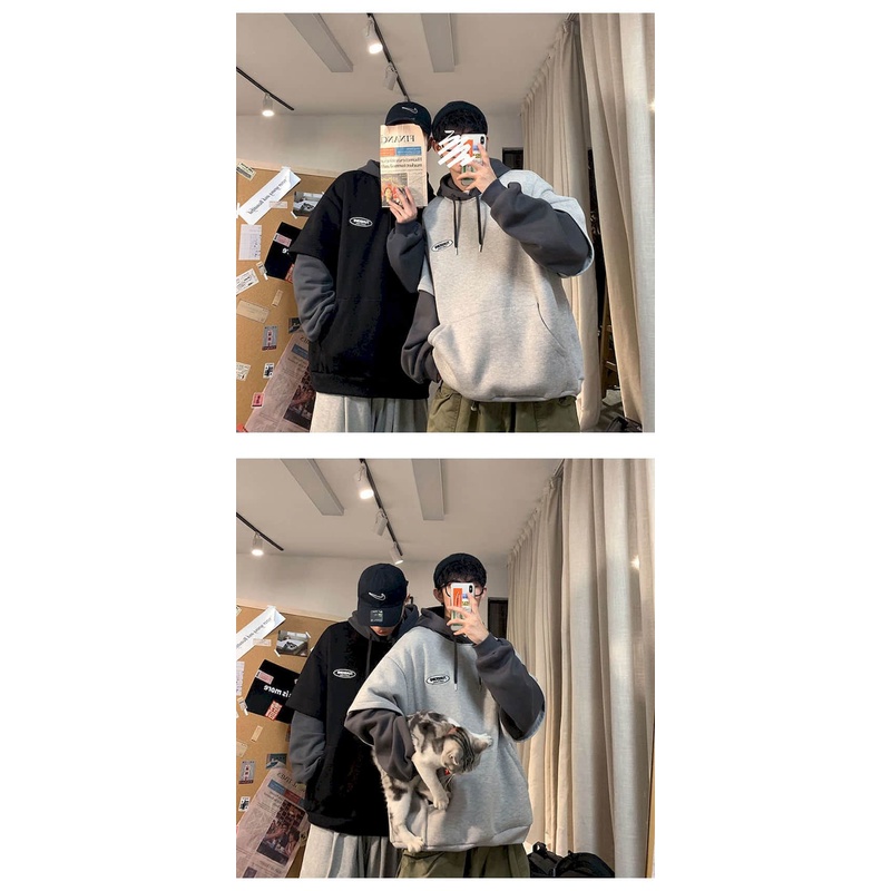 Áo Hoodie Giả Hai Lớp Phong Cách Hàn Quốc Cá Tính Cho Nam