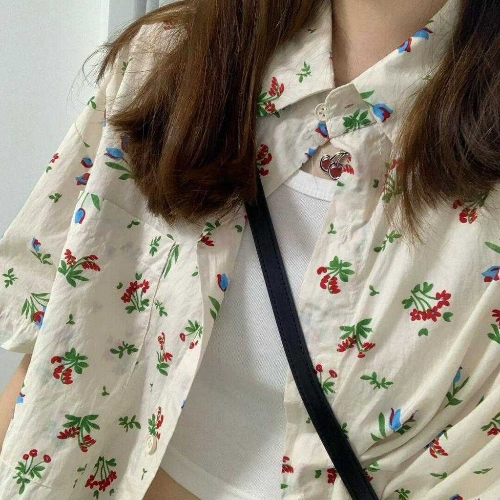 Xiaozhainv Áo Sơ Mi Tay Ngắn Dáng Rộng In Họa Tiết Hoa Phong Cách Cổ Điển Thời Trang Cho Nữ