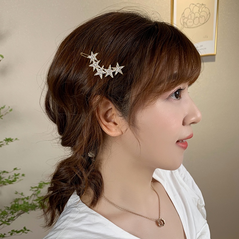 Kẹp Tóc Hình Ngôi Sao Đính Đá Ngọc Trai Nhân Tạo Thời Trang