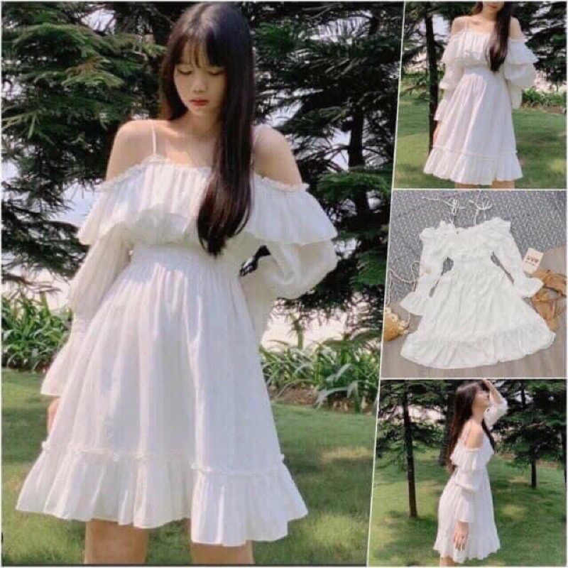 [Rẻ nhất shopee] Váy Trễ Vai 2 Dây , Vai Bồng Dáng Xòe. Donnafashion | BigBuy360 - bigbuy360.vn