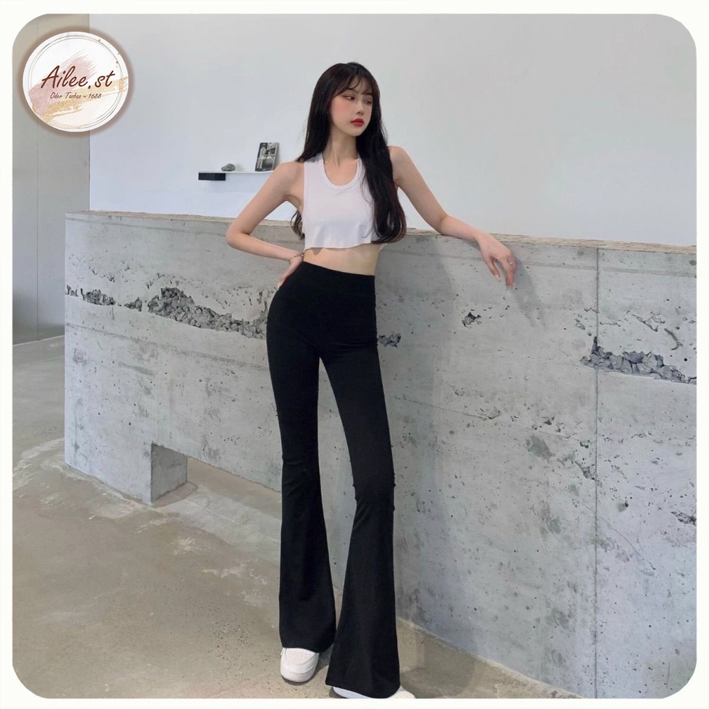 QNU 005 Quần Nữ Ống Loe Chất Cotton Quần Legging Cạp Chun Lưng Cao Tôn Dáng Nâng Mông Co Dãn 4 Chiều Hack Dáng Ailee