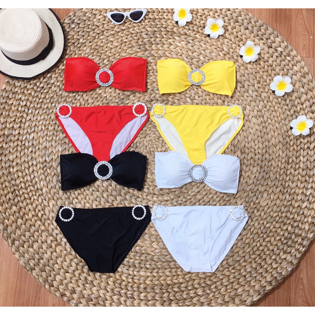 Bikini 2 Mảnh Cúp Ngực Đính Khoen Nhiều Màu, Đồ Bơi Nữ  Khoen Tròn Sang Trọng - OS040