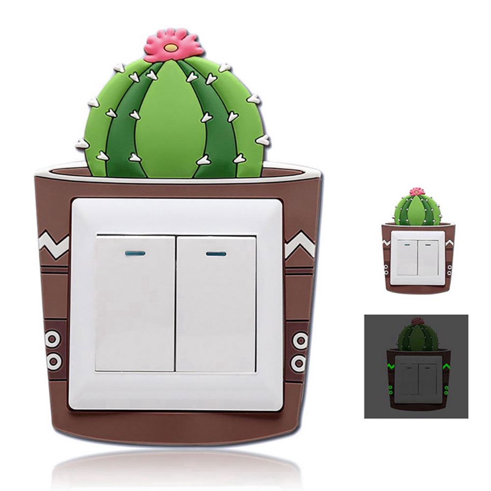 Sticker dán công tắc bằng silicone hình cây xương rồng 3D xinh xắn