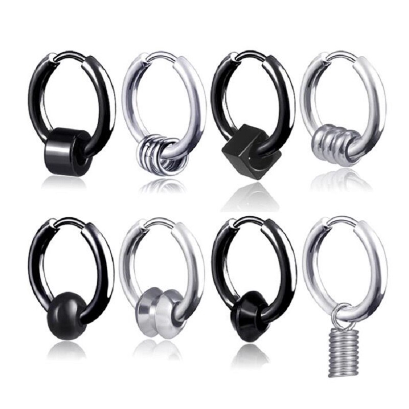 1 Khuyên Kẹp Vành Tai Bằng Thép Titan Không Gỉ Màu Đen / Bạc Phong Cách Gothic Punk Dành Cho Nam Và Nữ