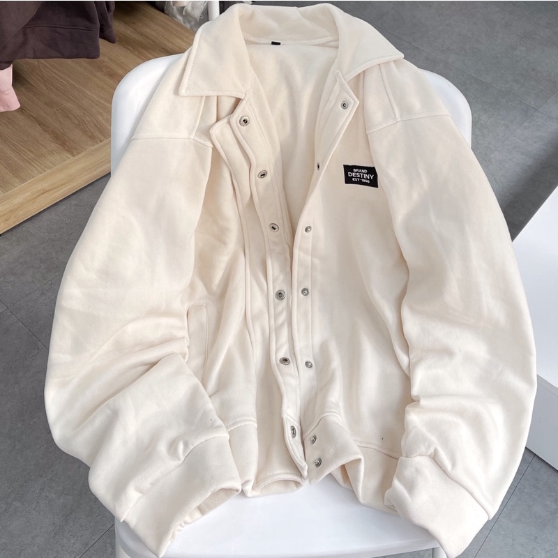 áo khoác nỉ DESTINY màu kem unisex ảnh thật SSSTore ( nam nữ mặc đều được) | BigBuy360 - bigbuy360.vn