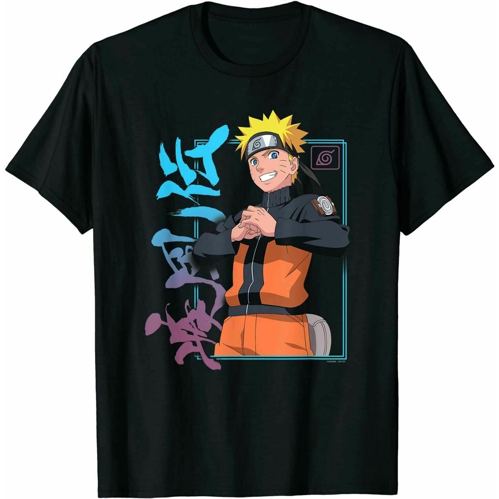 Naruto Shippuden Naruto Kanji Khung Áo Thun Ngộ nghĩnh Đen Tee