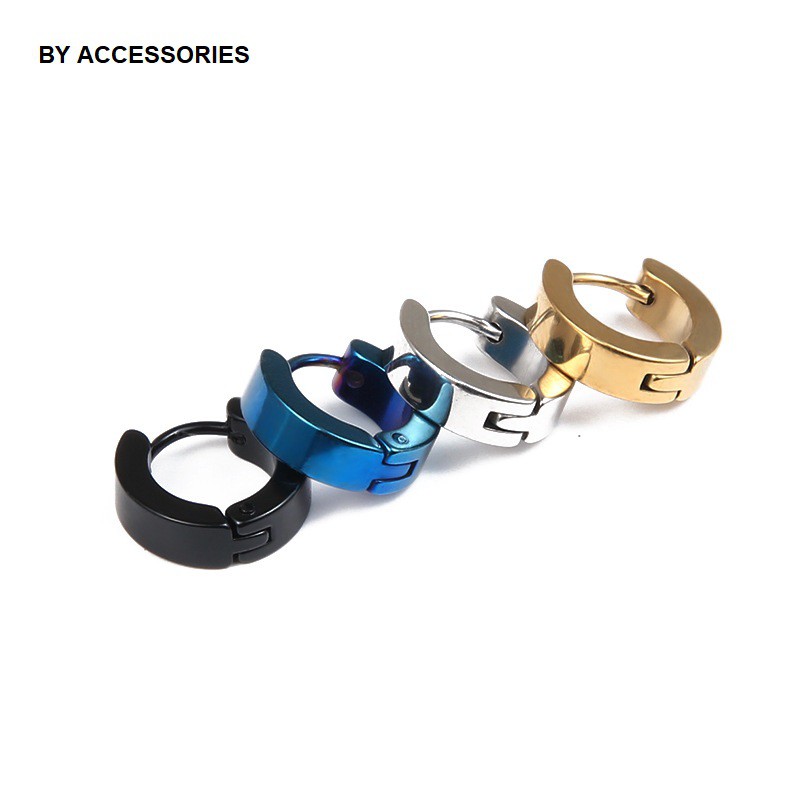Khuyên tai nam nữ unisex titan kiểu tròn trơn basic dày 4mm có nhiều size không gỉ BY ACCESSORIES
