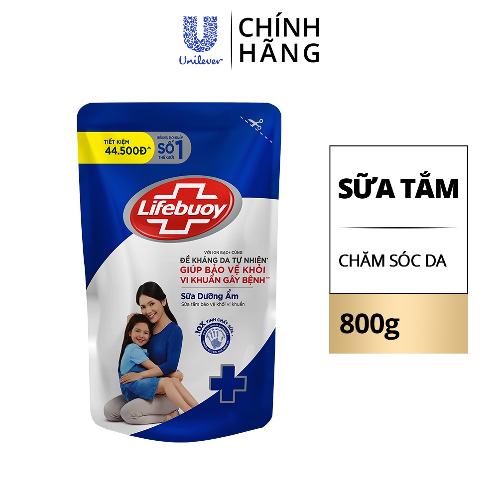 Sữa Tắm Lifebuoy Sạch Khuẩn Bảo Vệ Khỏi 99.9% Vi Khuẩn Chứa Ion Bạc+ Hỗ Trợ Cùng Đề Kháng Da Tự Nhiên 800G