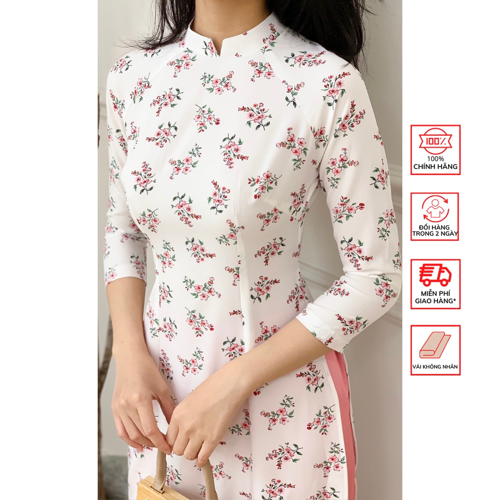 Áo Dài FOR HER Trắng Hoa Hồng Đỏ AD01581