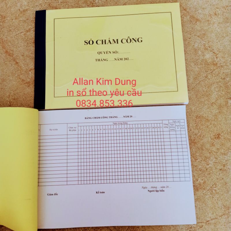 Sổ CHẤM CÔNG cho các Shop, bìa có bóng kính