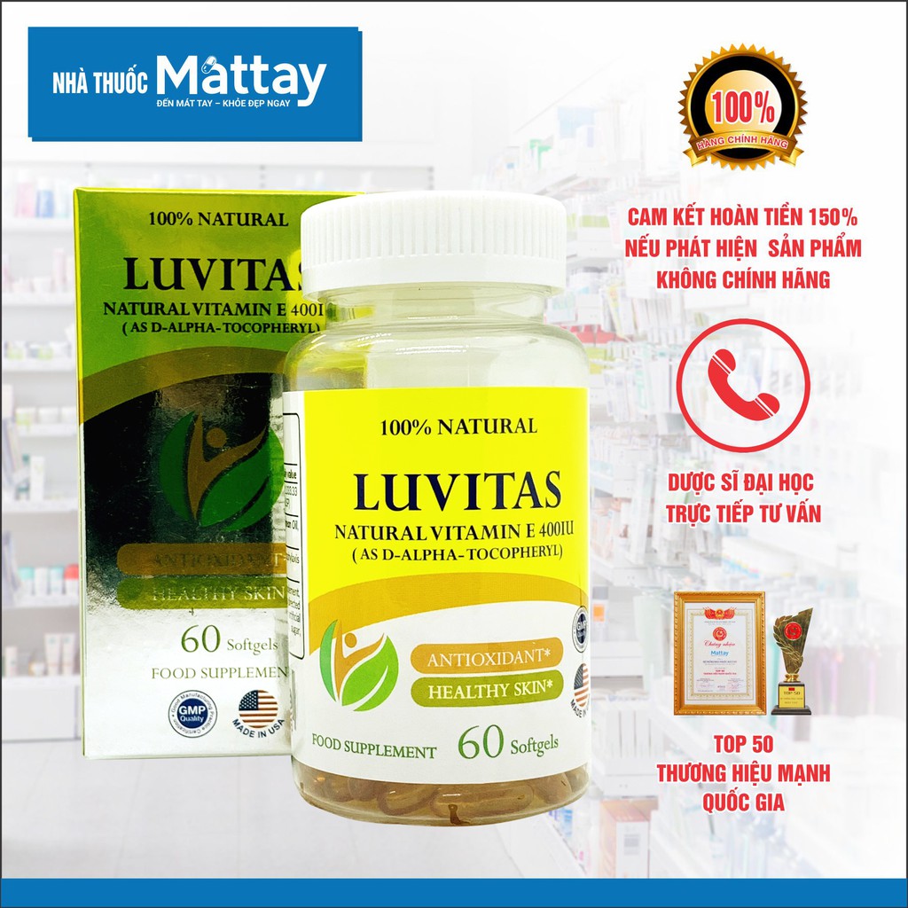 LUVITAS NATURAL 400IU BỔ SUNG VITAMIN E TỰ NHIÊN GIÚP ĐẸP DA, CHỐNG LÃO HÓA | NHẬP KHẨU CHÍNH HÃNG USA [ Giá tốt ]