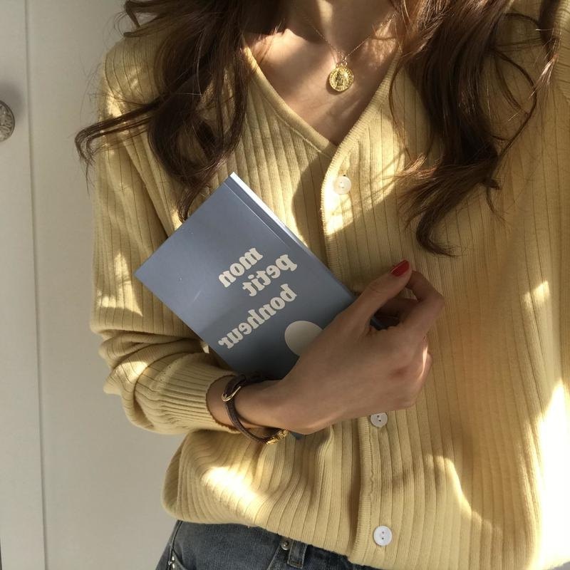 Áo cardigan ZHELIHANGFEI vải dệt kim tay dài cổ chữ V dáng rộng dễ phối đồ