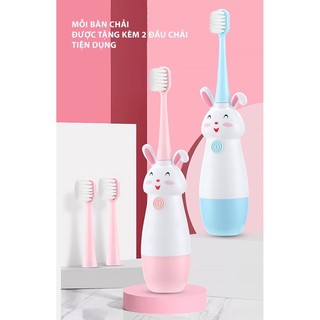 Bàn chải đánh răng điện/ bàn chải đánh răng tự động hình thỏ cho bé [Tặng kèm 2 đầu bàn chải thay thế]
