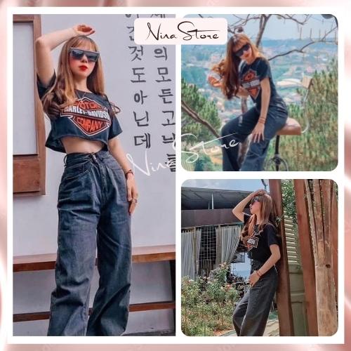 Áo Croptop Nữ Tay Ngắn MOTOR HARLEY-DAVISON COMPANY Chất Cotton Mềm Mịn NinaStore Mã 19