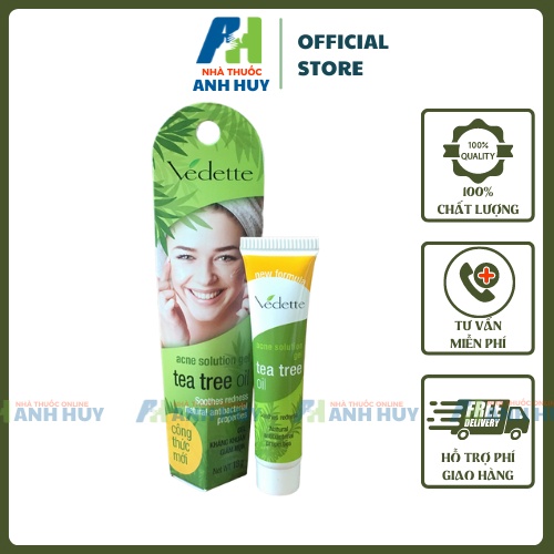 Gel Chấm Mụn Tea Tree Oil Vedette Tràm Trà - Giảm Mụn, Đẹp Da, Tẩy Da Chết Tube 18gr