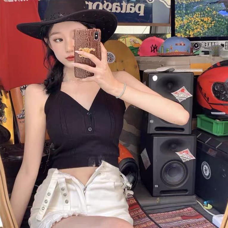 [SIÊU SALE] Áo yếm dệt kim cài khuyu ngực hottrend