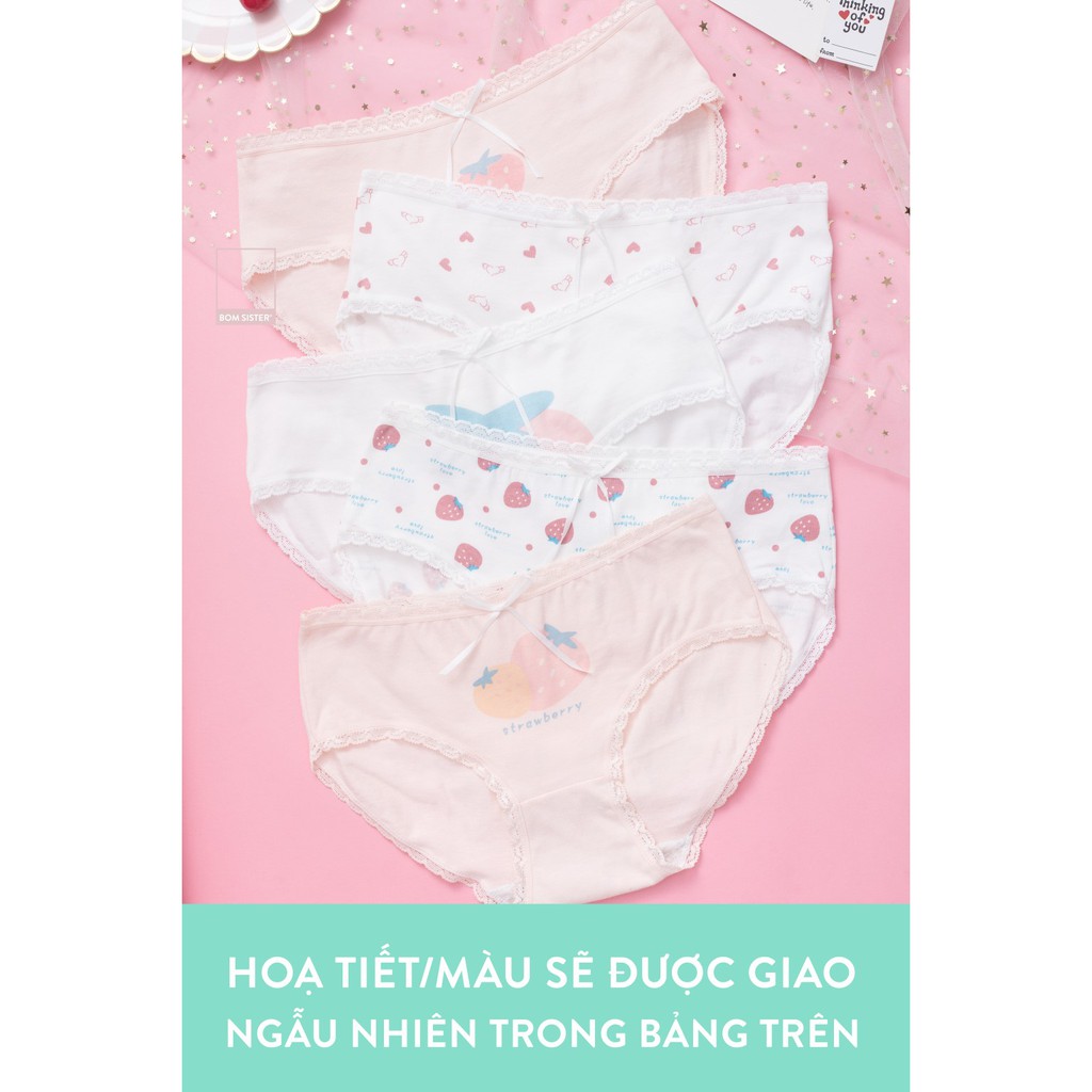 [Mã FAMALLT5 giảm 15% đơn 150k] Quần lót cotton pha viền ren đính nơ họa tiết dễ thương BOM SISTER Q3011-3 | BigBuy360 - bigbuy360.vn