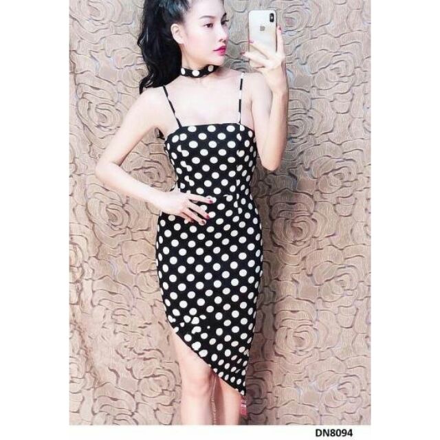 Đầm cúp bi 2 dây chéo tà sexy