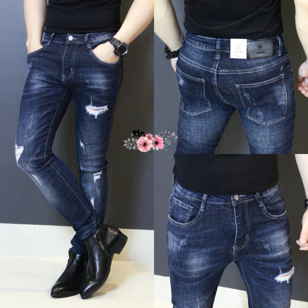 QUẦN JEAN NAM XANH ĐẬM PHỐI RÁCH XƯỚC TRẺ KHỎE 0301