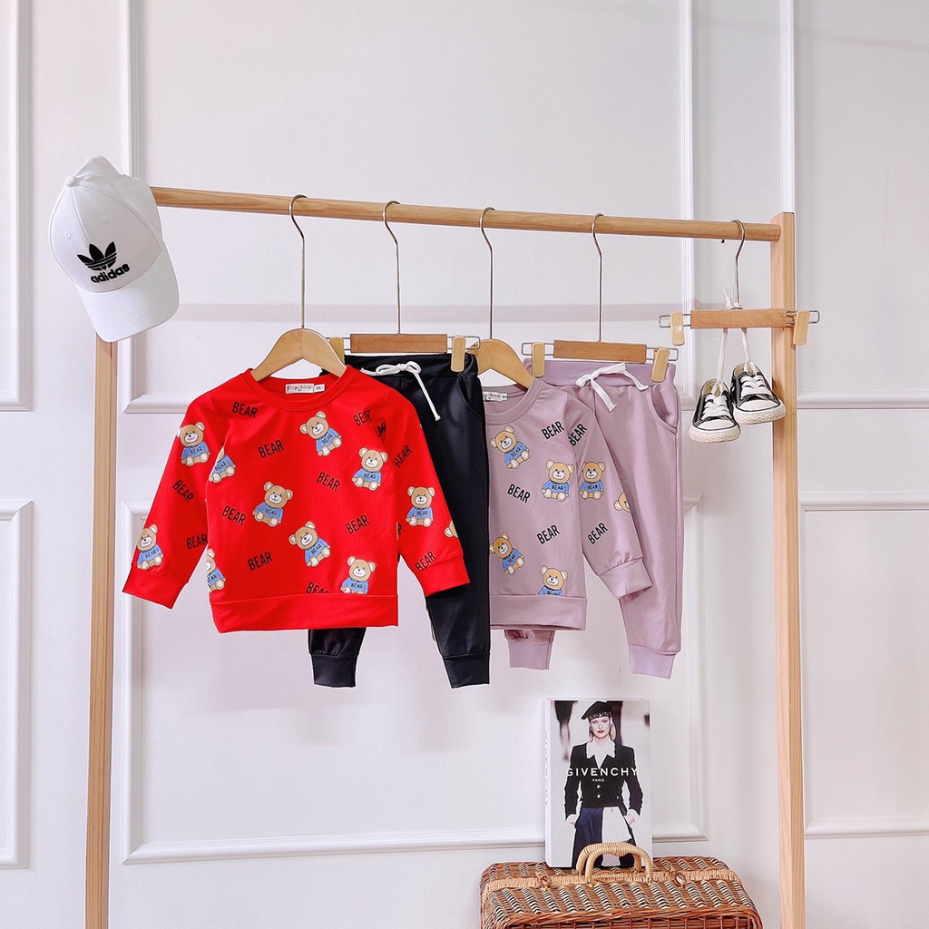 Bộ quần áo cotton dài tay cho bé Gấu Bear- Bộ quần áo thu đông cho bé từ 8-18kg K041