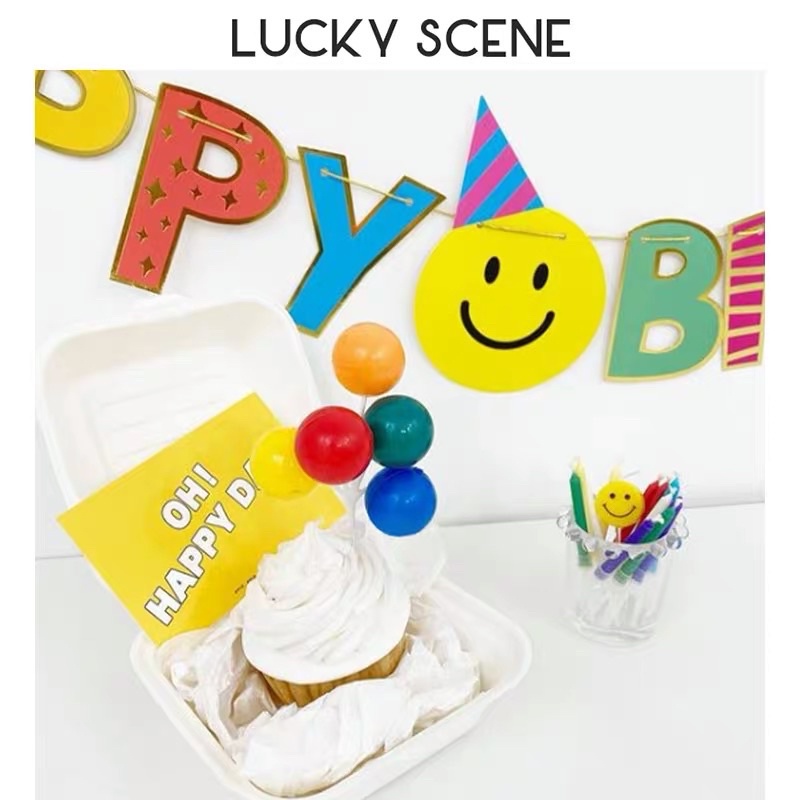 Dây happy birthday mặt cười ngũ sắc phong cách INS