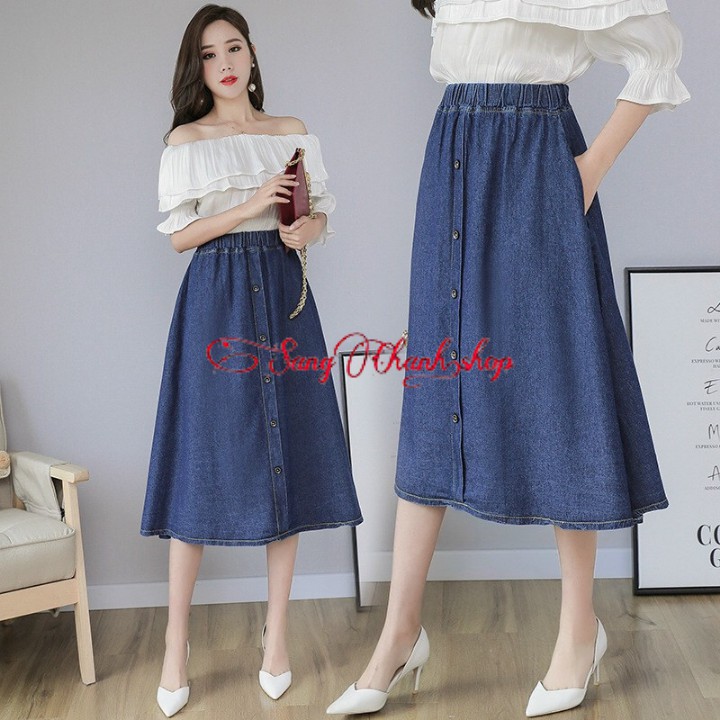 Chân Váy Jean Chữ A Đính Nút Kiểu Xinh Yêu | BigBuy360 - bigbuy360.vn