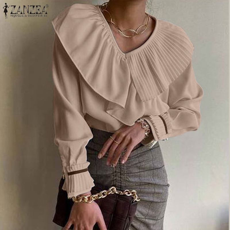 Áo Zanzea tay dài cổ chữ V thời trang quyến rũ cho nữ