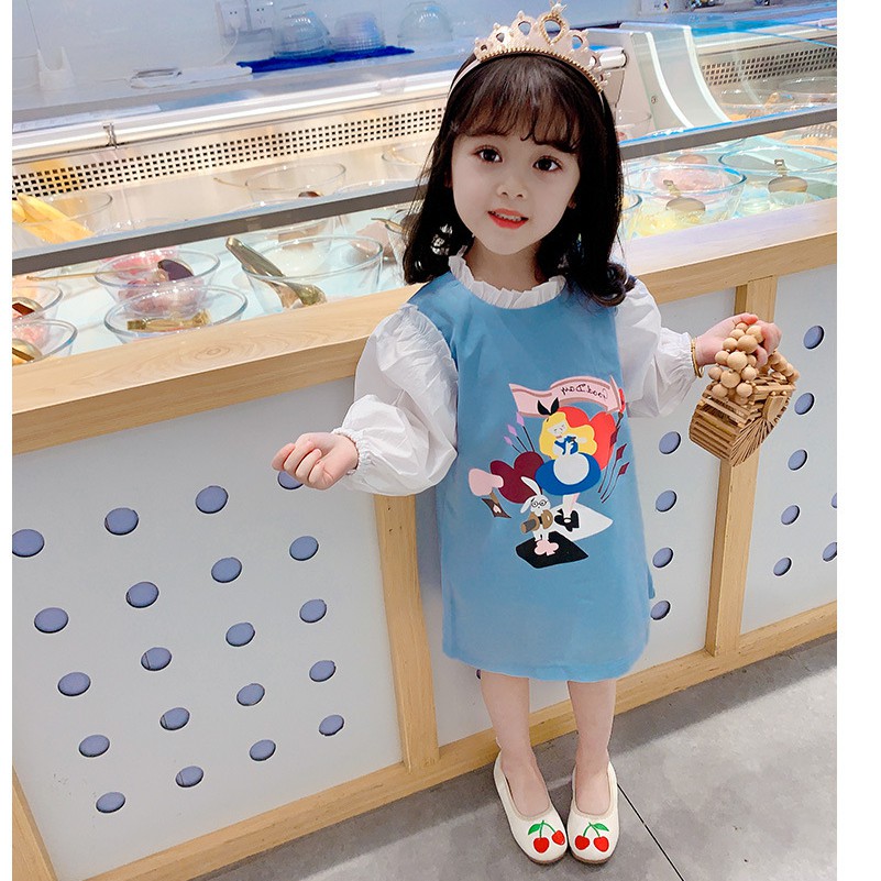 Váy tay bồng họa tiết hoạt hình dễ thương cho bé gái - Hàng Quảng Châu Cao Cấp