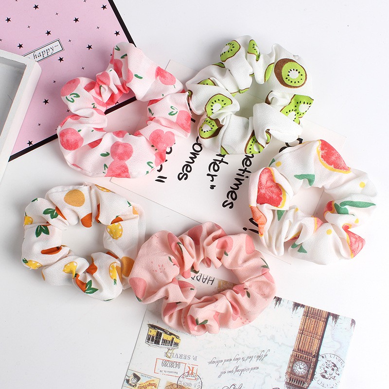 Buộc tóc scrunchies vòng mẫu hoa quả dây buộc tóc daycottoc keptoc
